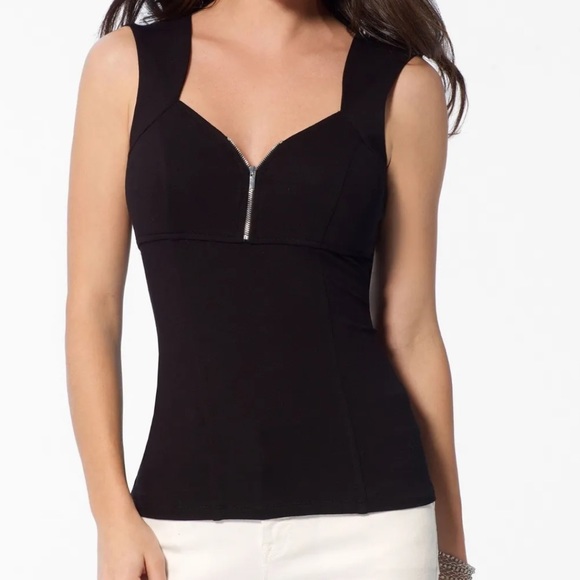 Cache Tops Sexy Black Sweetheart Neckline Tank Top With Zipper
